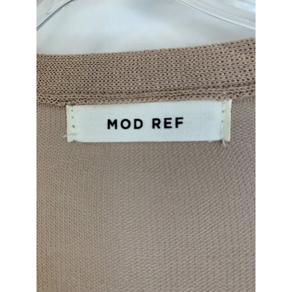 Mod Ref Sheer Open Front Eyelet Stripe Tan Cardi L Duster Midi Long REE10680 - Picture 2 of 8